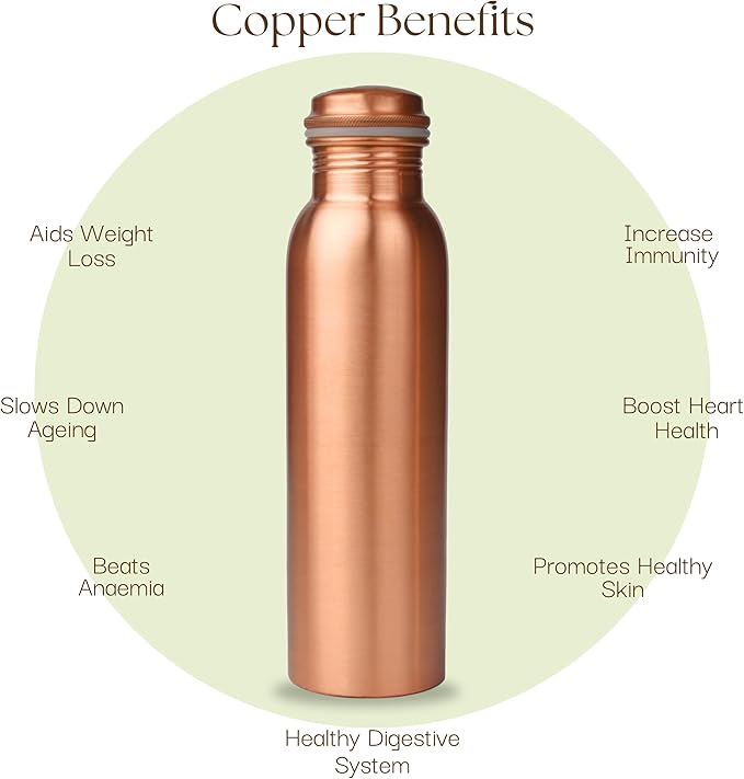 RAJRANG Copper Water Bottle 34 oz Leak Proof Design Vessel Ayurveda Health Pitcher for Sport Fitness Yoga 1000 ml
