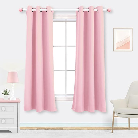 Mrs.Naturall Pale Pink Curtains 72 Inch Length for Baby Girl Room 2 Panels Set Grommet Soft Lightweight Black Out Room Darkening Blackout Privacy Curtain for Kids Bedroom,72 Inch Long