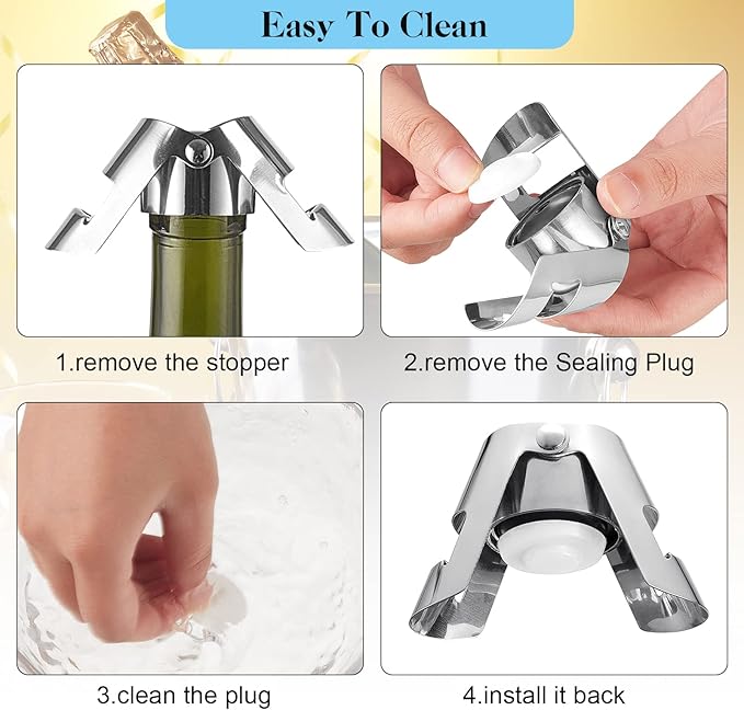 Tessco 12 Pcs Stainless Steel Champagne Stopper Reusable Bottle Sealer Wine Corker Champagne Cork Stopper with a Built in Sealing Plug Compact Champagne Saver Plug for Cava Prosecco (Silver)
