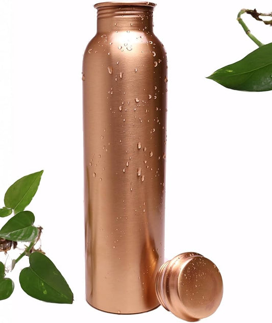 Premium Copper Water Bottle 34 OZ with Ayurvedic benefits and Aesthetic- Promotes Health-Leak Proof Lid-Smooth Finish-Travel Friendly-Yoga-Sports water bottle-Daily Use
