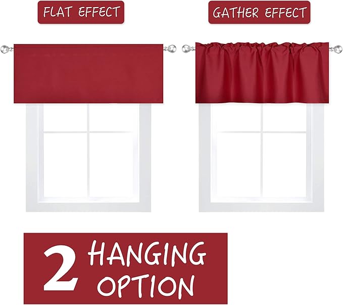 Red Valance for Windows 52x18 Inch Solid Thermal Insulated Blackout Rod Pocket Kitchen Short Curtain Toppers Valance for Bathroom Living Room 1 Panel