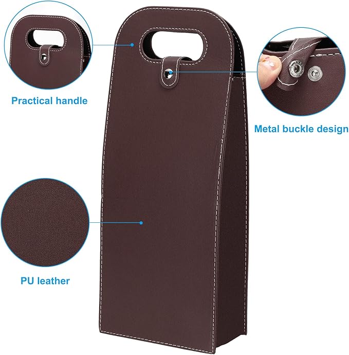 PATIKIL 2 Bottle Wine Gift Bag, Wine Bag Reusable Leather Wine Tote Carrier for Wine Bottles Portable Champagne Gift Bags for Picnic Party Wedding, Brown