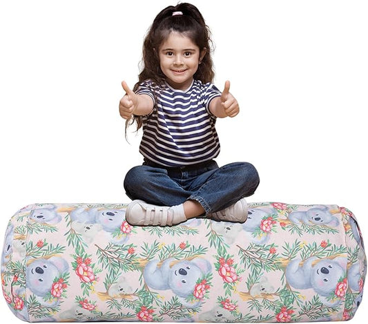 Stuffed Animal Bean Bag Storage Chair for Kids Cover Only (No Filler), Organize, Sit, Play & Boxing, 100% Cotton Canvas Washable, Ultra Soft Cylinder Long Vertical Zipper Best Gift for Child