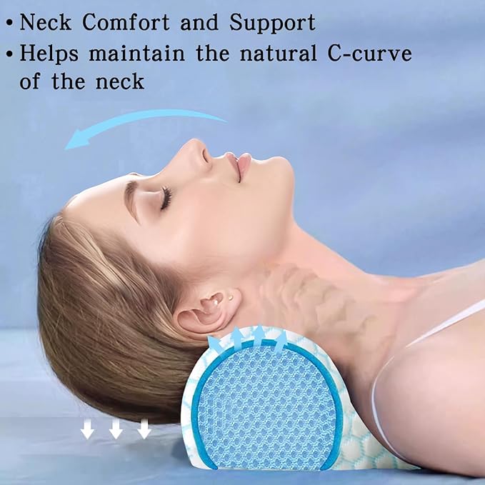 Cervical Neck Pillow: Designed to help alleviate neck discomfort. This neck pillow for sleeping can be used as a cervical traction device, for neck support and shoulder relaxation.. (Blue White)