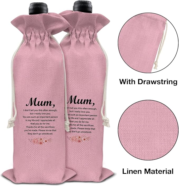 HOIJAUMAI Mom Gift From Son Daughter, Gift for Mum Birthday Mother's Day, Mum Wine Bag Mom Wine Gift Bags (Pink)