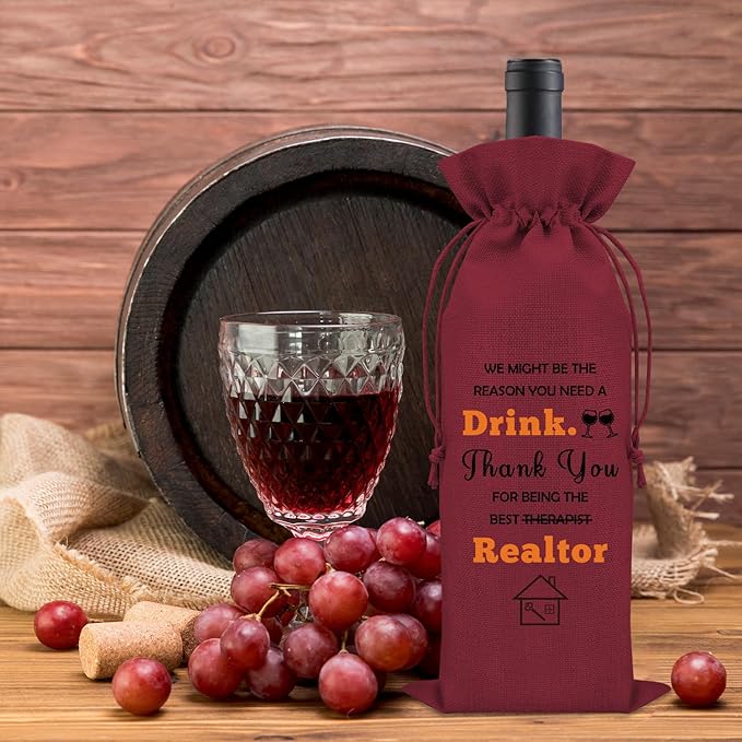 Realtor Gifts for Women Agent Wine Bag Thank You Gifts for Clients Real Estate Therapist Gifts for Men Wine Bottle Storage Bag Housewarming Gifts for Her Wine Accessories Gifts for Wine Lovers(Red)