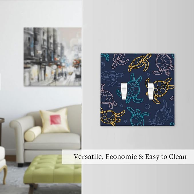 Cartoon Turtles Double Toggle Light Switch Covers 2 Gang Wall Plate Dual Decorative Switchplate Electrical Faceplate for Bathroom Country Kitchen Bedroom Decor, 4.9" x 5"