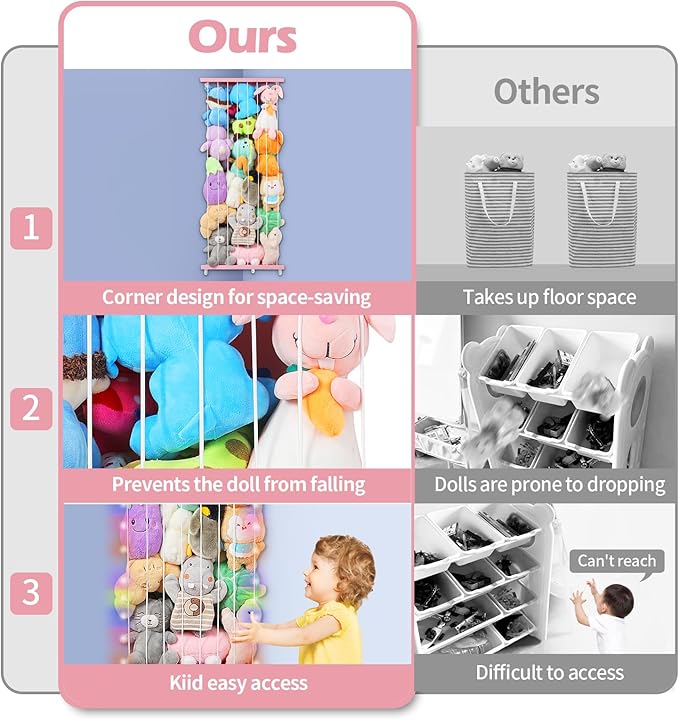 Stuffed Animal Storage Corner Plush Toys Holder with Star Pattern,Stuffed Animals Holder with LED Light,Large Corner Kids Plushies Toys Wall Hangingwith Adjustable Length for Nursery Playroom Bedroom