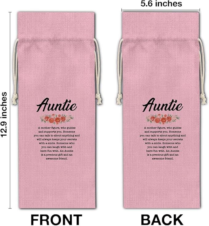 HOIJAUMAI Auntie Gift Auntie Gift Ideas Aunt Wine Bag Auntie Wine Gift Bags for Birthday Mother's Day (Pink)