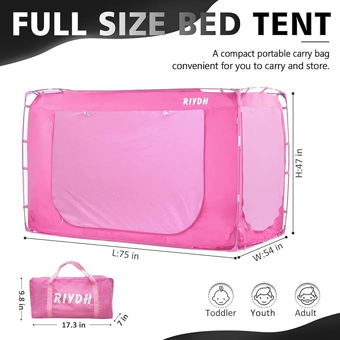 Bed Tent Bed Canopy Full Size Tents for Adult and Kids- Portable Dream Tent Indoor Sleeping Tents 70% Blackout with 3 Doors Breathable Big Space Tents