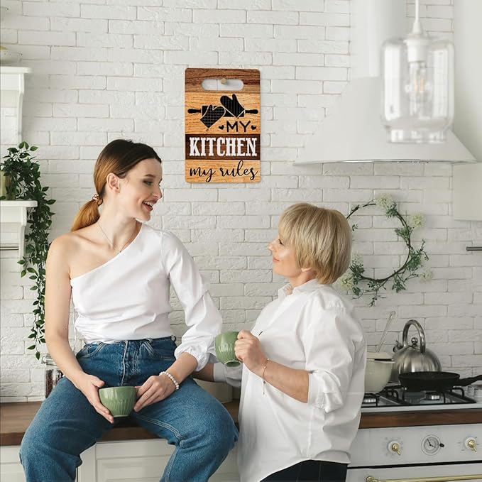 Farmhouse Kitchen Decor, Kitchen Signs Wall Decor, Wall Decor for Kitchen, My Kitchen My Rules Sign, Kitchen Decorations, Kitchen Door Wall Hanging Decor, Kitchen Gifts for Women 8 x 12 Inch