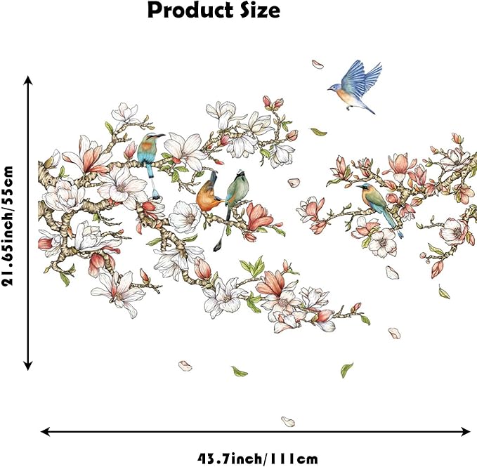 Orchid Blossom Tree Branch Wall Decals Peel and Stick Birds Vinyl Wall Stickers 3D Wall Art Stickers Home Decor for Gilrs Bedroom Nursery Rooms Living Room