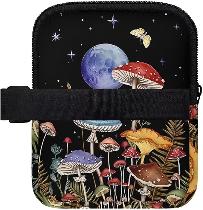 Mushroom Water Bottle Pouch for Stanley Quencher Adventure 40oz/30oz Tumbler Pouch Bag Zipper Cup Accessories for Phone Earphone Card Storage Holder Moon
