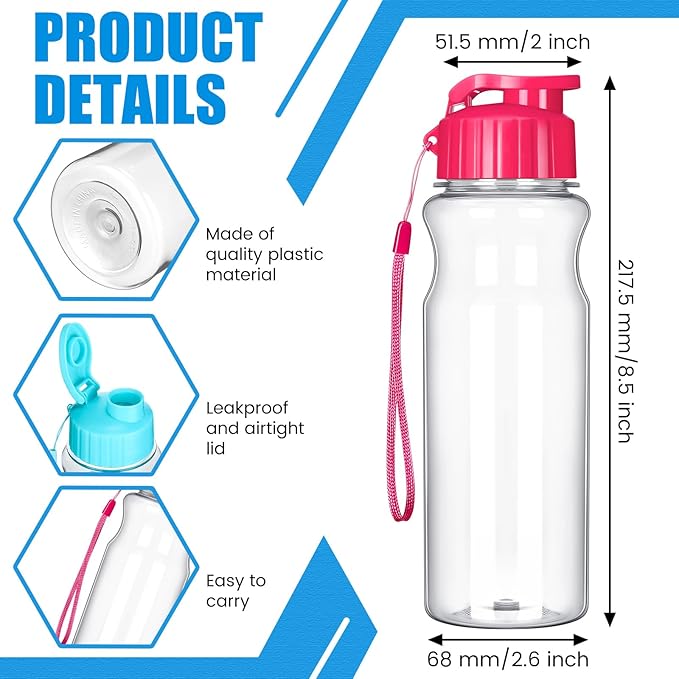 Tioncy 20 Pieces Plastic Water Bottles for Kids Bulk 17 oz Gym Sports Adults Kids Reusable Large Water Bottles Leakproof Drink Flip Top Bottles for Party Outdoor Children School