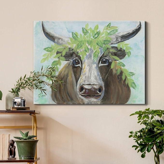 Renditions Gallery Canvas Animal Wall Art Modern Decorations Paintings Olive Crown Steer Abstract Glam Wild Longhorn Canvas Artwork Prints for Bedroom Office Kitchen - 32"x48" LT33