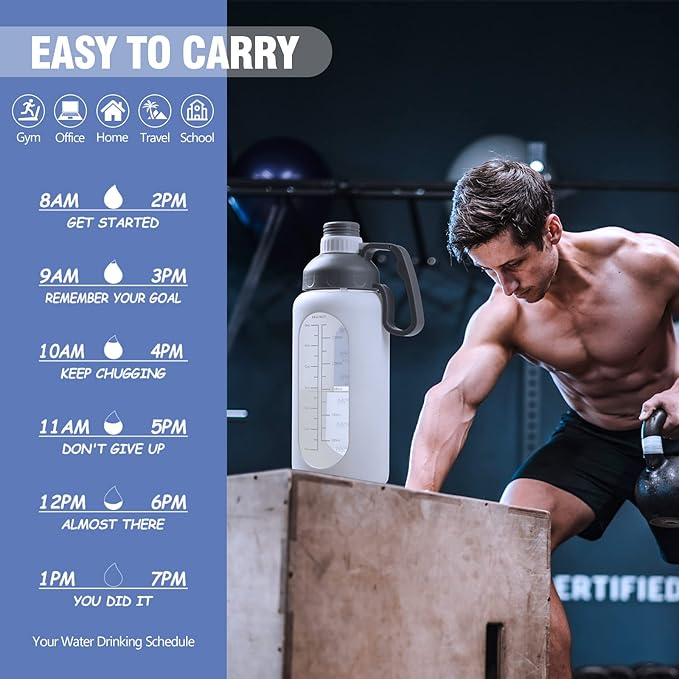 MUKOKO 64oz Glass Water Bottles with Straw, Half Gallon Water Bottle with Time Marker, Motivational Water Bottle with Silicone Sleeves,Large Glass Water Bottle for Gym,Working,Outdoor,White