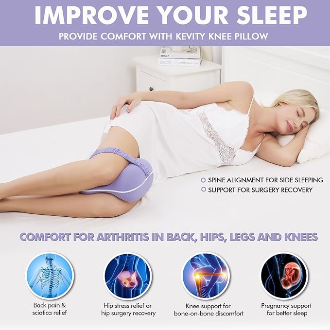 Kevity Leg & Knee Pillow Cove for Side Sleepers - Machine Washable & Cooling Pillow Case with Strap - Replacement Pillowcase Cover 10'' x 8.5'' x 5.3'' - Cover ONLY (Purple, Medium, 1PCS)
