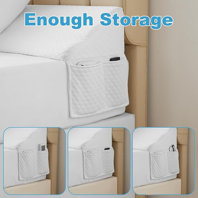 Queen Bed Wedge Pillow for Headboard, Foam Pillow Wedge for Headboard Gap, Mattress Bed Gap Filler Queen, Triangle Pillow Wedge, Anti-slip Bed Crack Space Filler (60"×10"×6") Air-Layer White