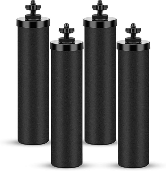 Water Filter Replacement for Berkey, NSF/ANSI 42 Certified Water Filter System Black Activated Carbon Filters Elements Compatible with Berkey® BB9-2® Gravity Filtration System, Pack of 4