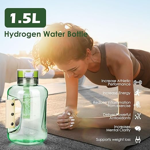 Hydrogen Water Bottle, 50 OZ Portable Hydrogen Water Bottle Generator Machine Hydrogen Rich Ion Hydrogen Water Ionizer for Home Sport Travel Exercise Gift (Green)