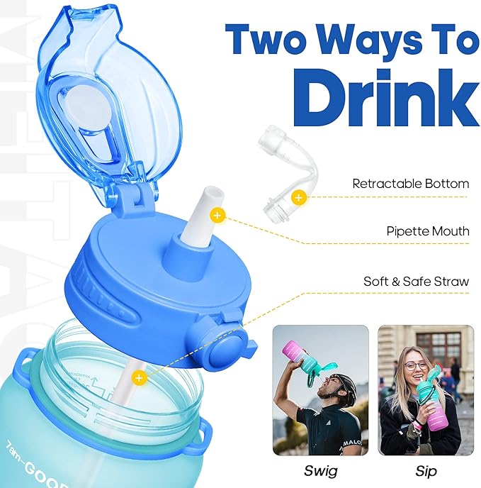 Water Bottles 1 / Half Gallon with Time Marker and Straw, Large Fitness Sports Motivational Bottle, Wide Mouth Leakproof and BPA Free for Travel, Gym,office,school