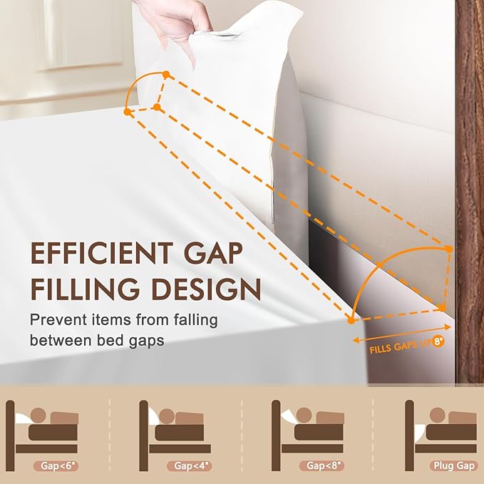 Wedge Pillow Headboard, Pillow Wedge for Headboard Gap with 2 Side Large Pocket, Bed Gap Filler (0-8"), Headboard Wedge Pillow King Size(White, 76"x10"x6")