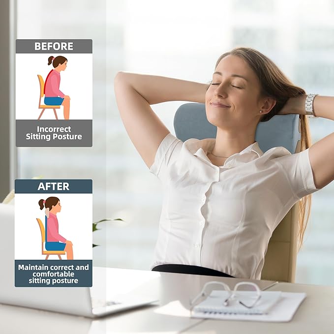 HOMBYS Cervial Recliner Neck Pillow for Pain Relief, Foam Headrest Pillow with Strap for Securing, Extra Large & Non-Slip Neck Pillow for Recliner, Sofa, Office Chair, Car, Gaming Chair, Light Grey