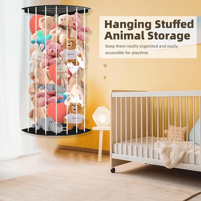Stuffed Animal Storage Corner Plush Toy Organizer Storage Kids Room Holder with Length Adjustable Large Toys Wall Hanging Shelf for Nursery Playroom Bedroom Sturdy Metal (Semicircular)