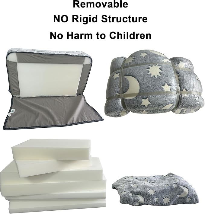 Toddler Chair, Toddler Couch, Kids Couch, Kids Sofa Chair 2 in 1, Comfy Toddler Chair Folding Out for Boys, Girls, Glow in The Dark Extra Soft Open Couch for Playroom, Gifts for Kids, Grey Star