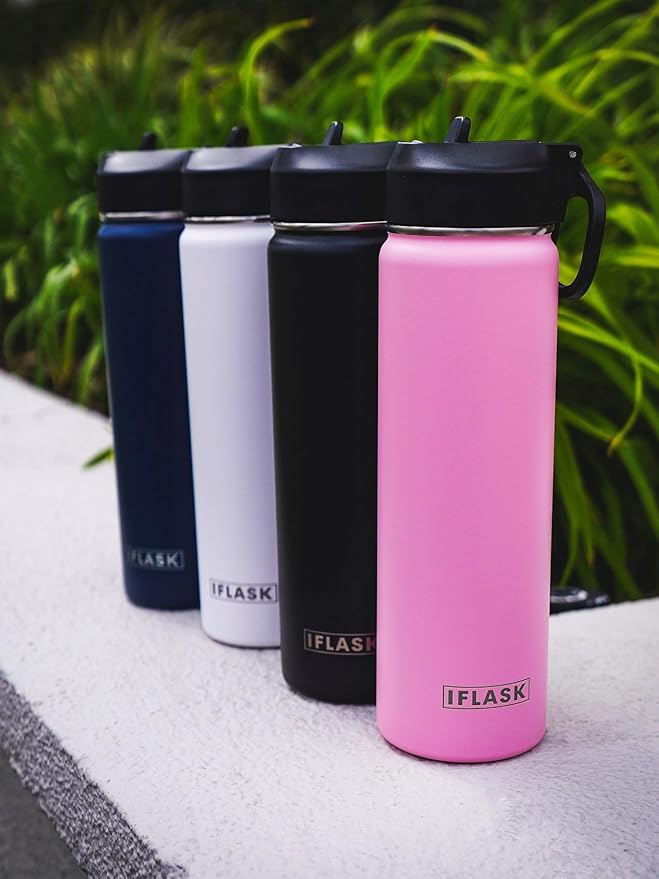 Sport Travel Outdoor Water Bottle with Spout and Straw Lids | Leak Proof | Insulated Stainless Steel Double Walled | BPA and Sweat free | Hot & Cold | For Kids Men & Women (Pink, 18 oz)