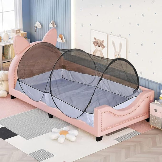Akiky Black Mosquito Net Pop Up Bed Net Tent with Gray Bottom Portable&Foldable Bed Canopy for Bunk Bed Twin/Twin XL Bed Sleeping Tent for Indoor Outdoor
