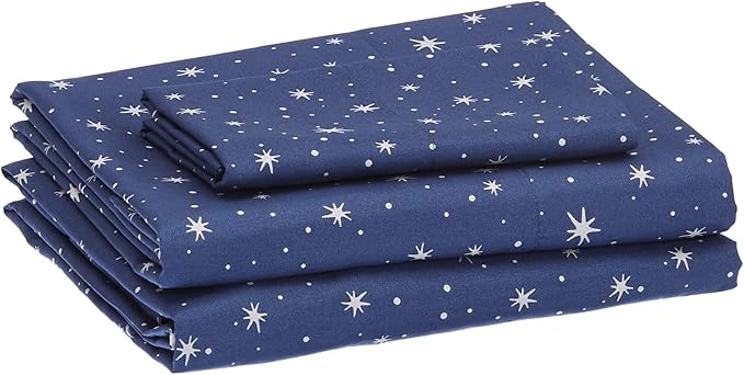 Amazon Basics Kid's Soft Easy-Wash Lightweight Microfiber 3-Piece Sheet Set, Twin, Navy Galaxy