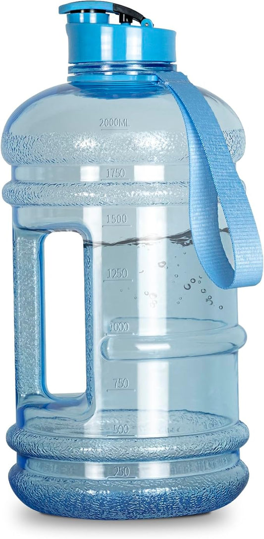 TOOFEEL 2.2 Liter Gym Water Bottle - 100% Leak Proof Big Sports Water Bottle Larger than 74 oz Water Bottle with Visible Volume for Drinking (74oz Transparent Light Blue)