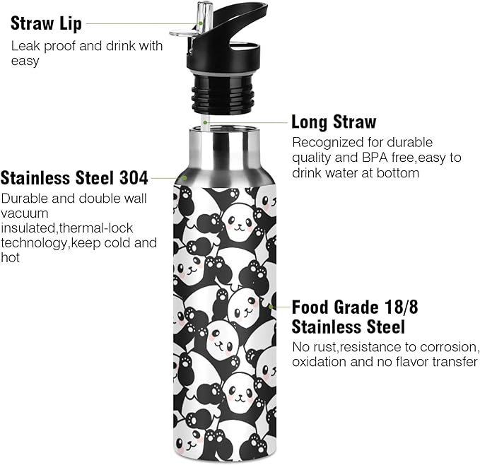 MNSRUU Insulated Water Bottle with Straw, Rainbow and Unicorns Stainless Steel Flasks for Sports Cycling Hiking School