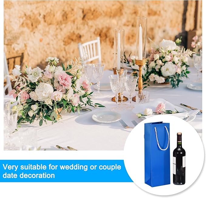 uxcell Wine Bags, 12pcs Blue 5 x 4 x 14 In Wine Gift Bags with Rope Handles Paper Wine Tote Bag for Wedding Birthday Christmas Party Supplies