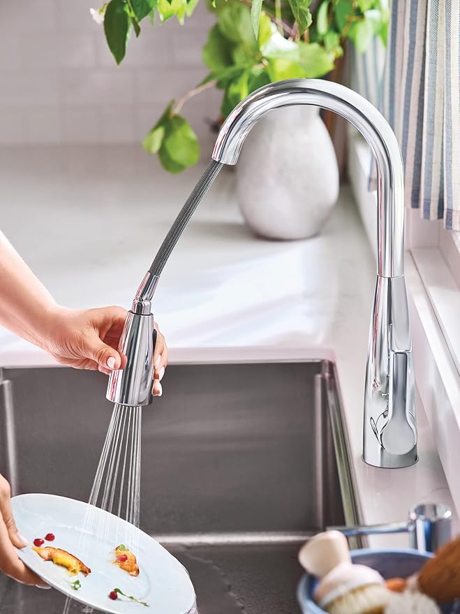 Moen Haelyn Chrome Touchless Single-Handle Pull-Down Sprayer Kitchen Faucet with Soap Dispenser, Features Power Clean for a Faster Wash, 87627EWC