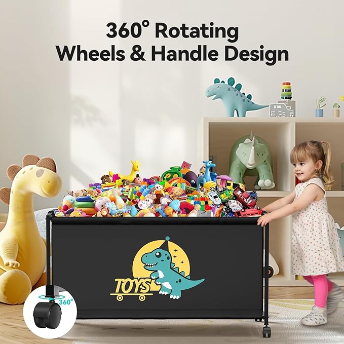 Extra Large Toy Box with Lids & Wheels, 32.7”x16.9”x18.9” Kids Toy Chest, 150L Toy Storage Organizer for Living Room, Nursery, Bedroom, Playroom, Closet, Toy Boxes for Boys, Girls, Kids, Black