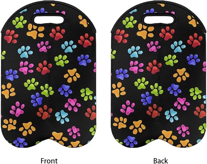 doginthehole Dog Paw Print Wine Carrier Tote 2 Bottle Insulated Wine Tote Cooler Bag Neoprene Wine Bottle Sleeve Portable Wine Gift Bag for Travel Champagne Wine Tasting Party