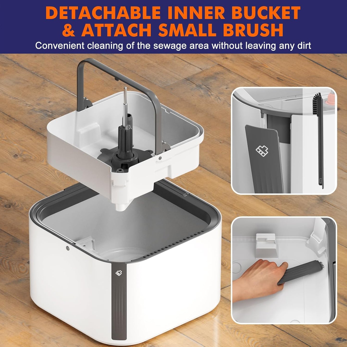 KZKR Spin Mop and Bucket Set with Self Separation Dirty and Clean Water System, Self Wringing 360° Rotating Square Mop Head for Home Floors Cleaning (2.0 Mop and Bucket Set (2 Pads))