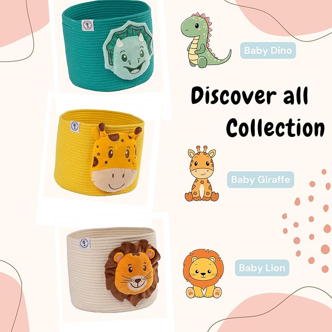 Lion Baby Basket - Charming Cotton Rope Nursery Basket, Cute Basket for Lion Nursery Decor and Toy Baskets for Kids Room, Decorative Animal Baskets for nursery