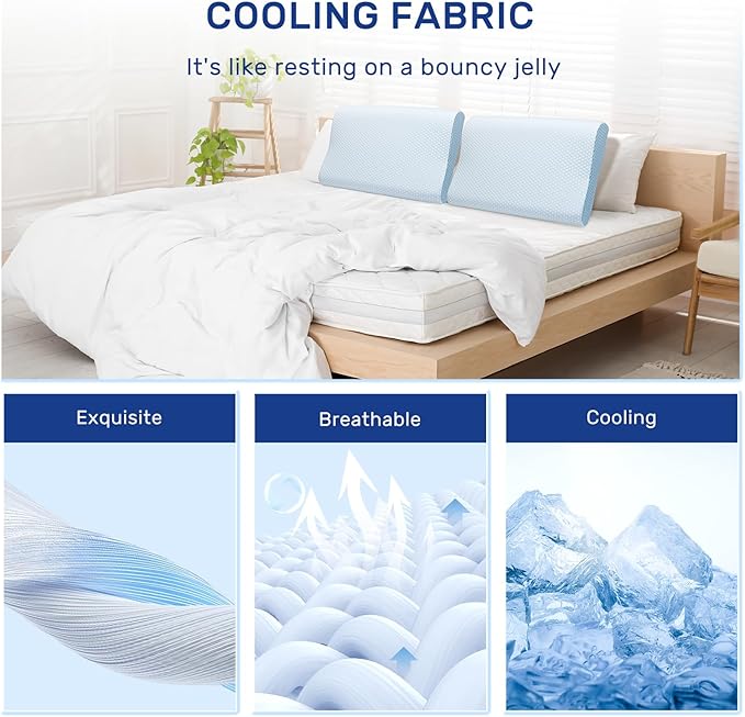 Memory Foam Pillows Cooling Pillow for Hot Sleepers Neck Pillow Bed Pillow for Sleeping Ergonomic Cervical Pillow Orthopedic Contour Pillow for Side Back-Blue White