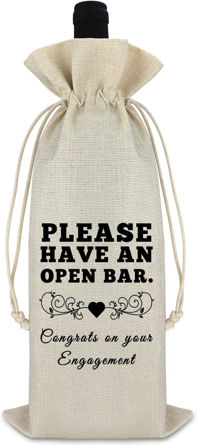 Engagement Gifts for Couples Engagement Wine Gift Bags Newly Engaged Gifts for Bride and Groom Her Him Burlap Wine Bottle Cover Bag Getting Married Engagement Gift Newlywed Gift for Friends Couples