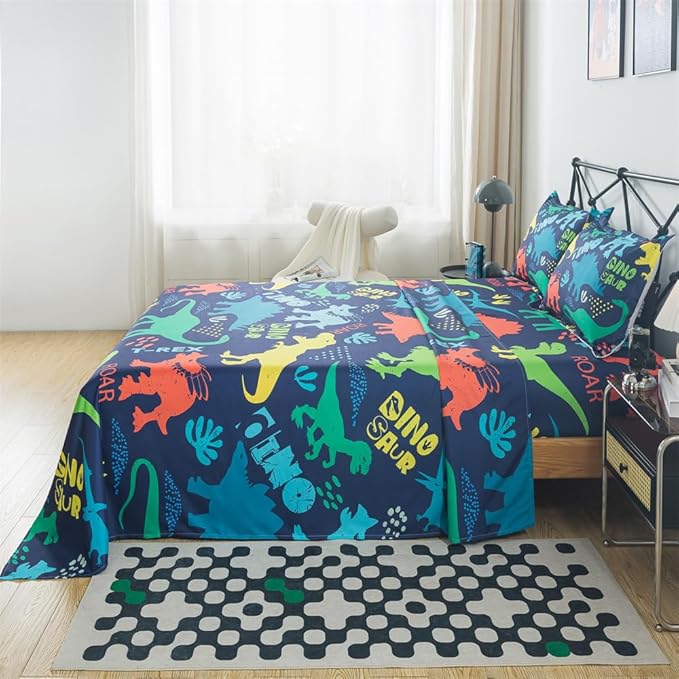 qjmiaofang Dinosaur Sheets Full Size Bed Set for Boys Dinosaur Sheet Set 4Pieces Dinosaur Bed Sheets Ancient T-Rex Dinosaur Fitted Sheet Jungle Sheets Set 1 Fitted Sheet 1 Flat Sheet 2 Pillowcases