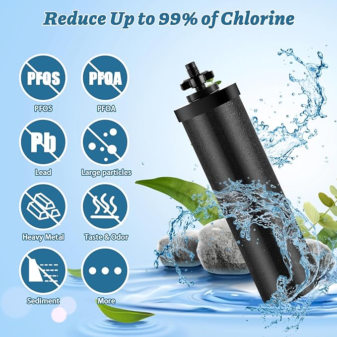 Water Filter Element Replacement for Berkey, Black Activated Carbon Filter Elements Reduce Greater Contaminant, Compatible with Berkey Travel, Royal, Crown Series Gravity-Fed Water Filters, Set of 2