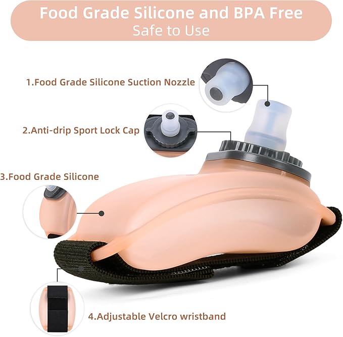 Portable Running Water Bottle Handheld, Adjustable Wrist Sports Water Bottles, Reusable Leak Proof 7 Oz Silicone Sports Water Jug for Travel Camping Rock Climbing Jogging Hiking Marathon Cycling