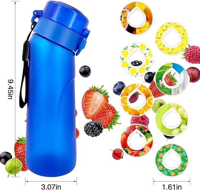 Air Water Bottle with Flavor Pods, 750ML Scent Water Cup with Flavor Pods Box，0% Sugar Fragrance Water Bottle Suitable for Outdoor Sports (Blue+8pods)