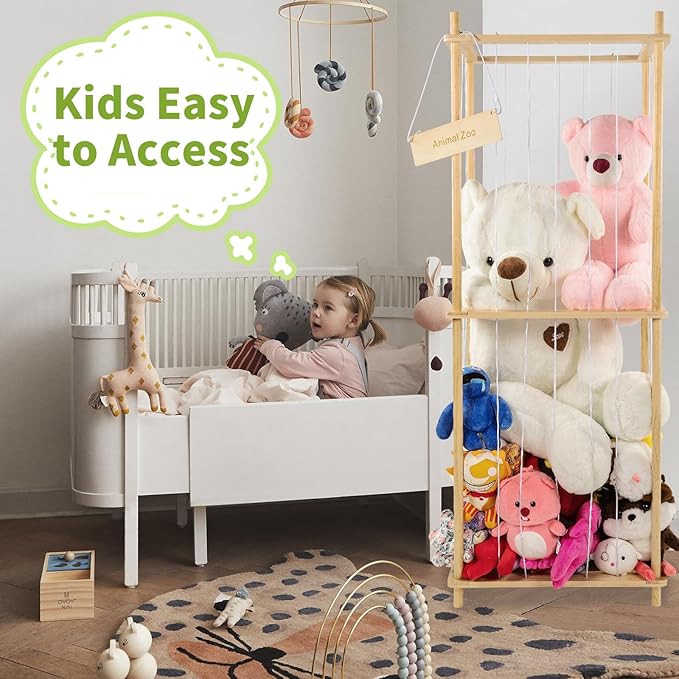 Stuffed Animal Zoo Storage Wood Extra Large Soft Toy Organizer Plush Holder Nursery Room Organizer Zoo Cage Storage, Kids Stuffed Animal Storage for Nursery Playroom Bedroom Kid Room