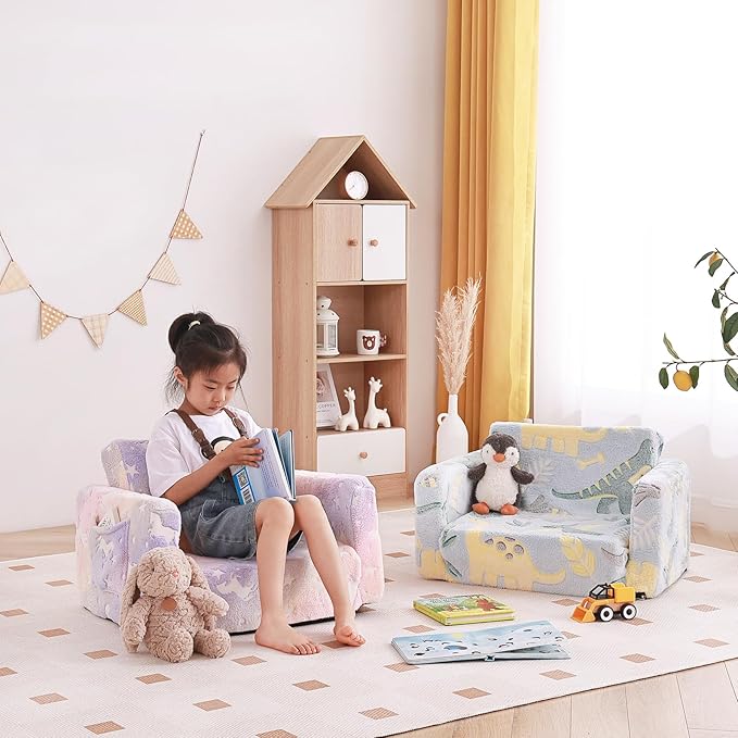 Tiita Kids Sofa, 2-in-1 Kids Sofa Chair, Convertible Children Couch to Lounger, Flip Out Kids Sofa Chair, Toddler Armrest Chair Bed, Folding Kids Play Sofa for Girl or Boy(Twill Pegasus)