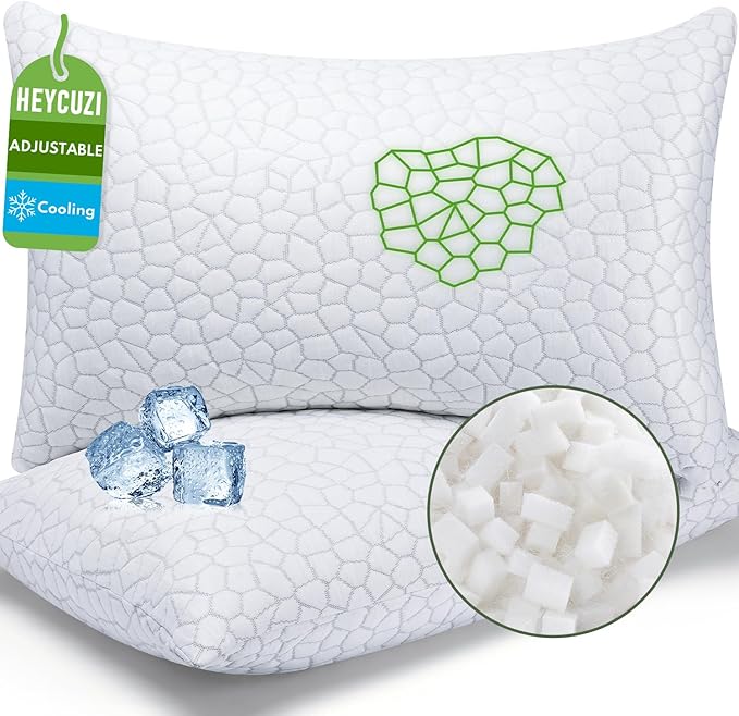 Cooling Pillows King Size Set of 2 - Shredded Memory Foam Pillow for Sleeping 2 Pack, Adjustable Cool Bed Pillows for Side, Back, and Stomach Sleepers, Gel Pillow Washable Removable Cover