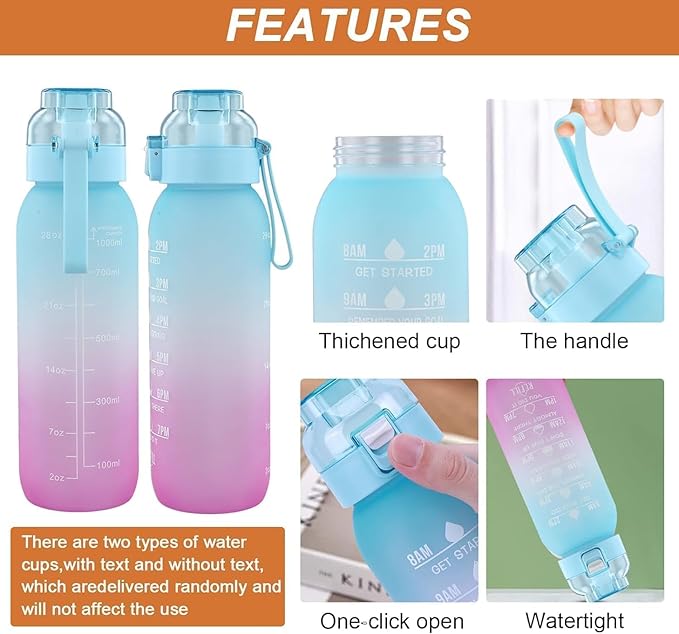 Air Water Bottle, 32 oz Motivational Water Bottles with Time Marker-BPA Free, Air Water Bottle with 5 Flavor Pods, 0% Sugar Water Cup Suitable for Outdoor Sport,Gifts From Friends, Birthday Gifts
